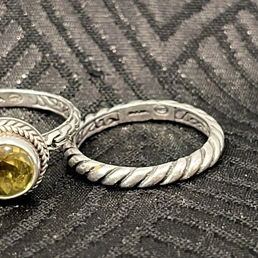 Sarda Olive Quartz Silver stack rings, set of 3, size 10